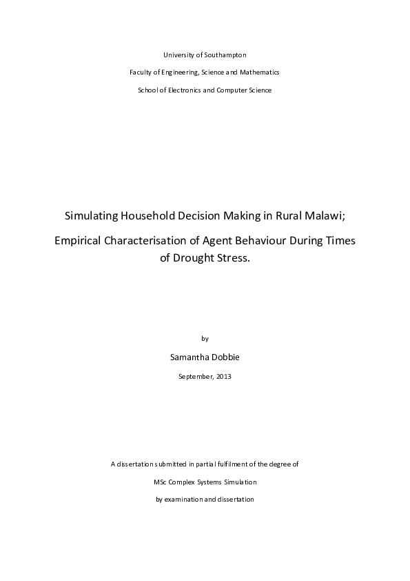 Simulating Household Decision Making in Rural Malawi; Empirical Characterisation of Agent Behaviour During Times of Drought Stress.