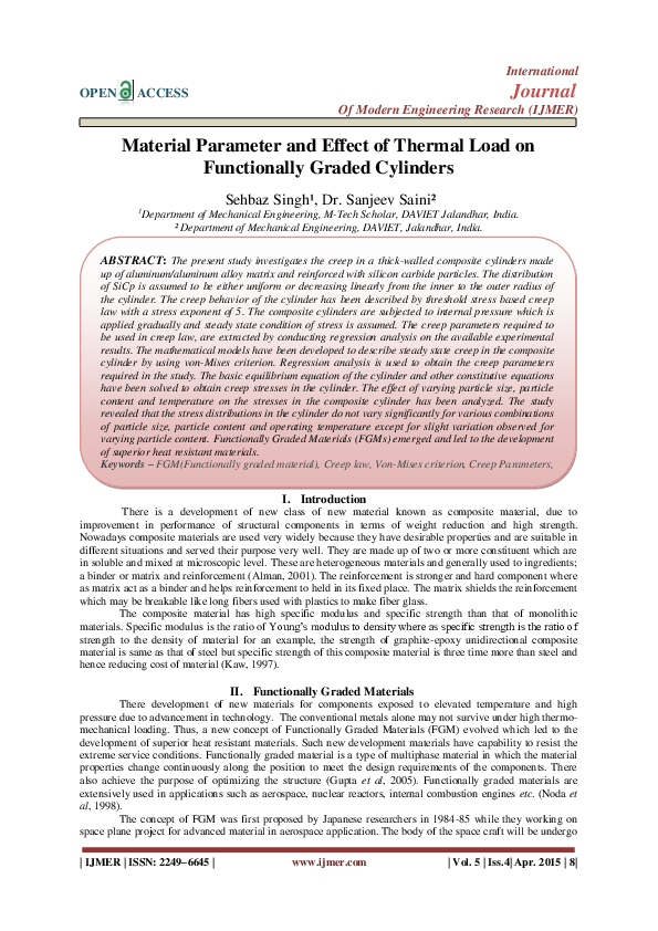 (PDF) Material Parameter and Effect of Thermal Load on Functionally ...