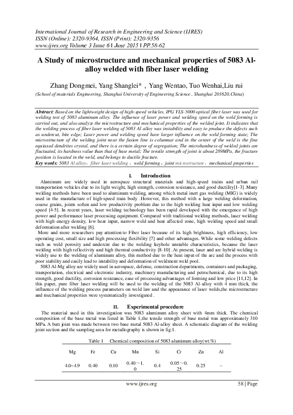 (PDF) A Study of microstructure and mechanical properties of 5083 Al ...