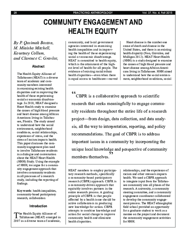 (PDF) Community Engagement and Health Equity