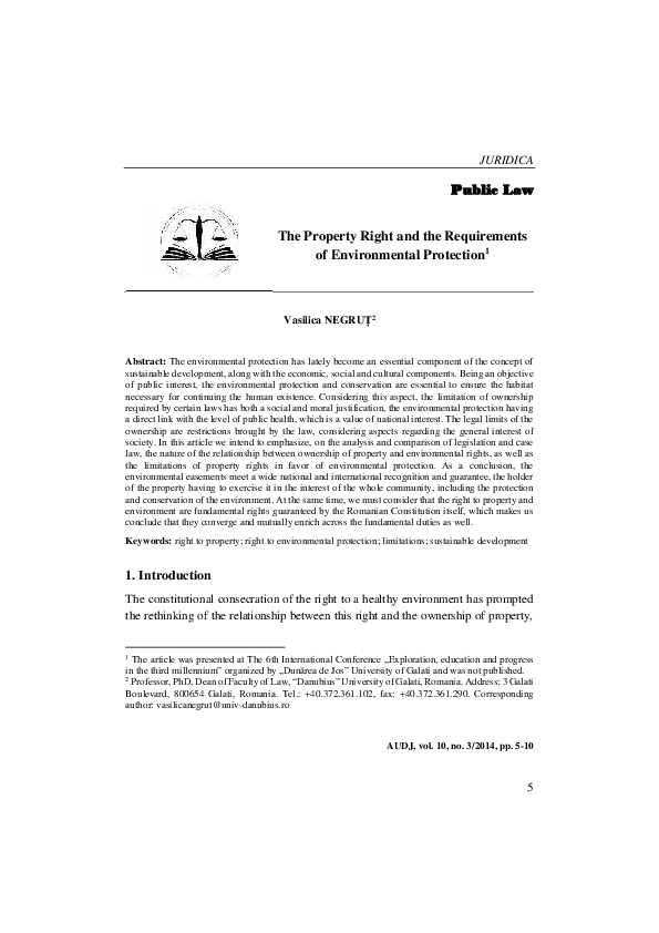 The Property Right and the Requirements of Environmental Protection