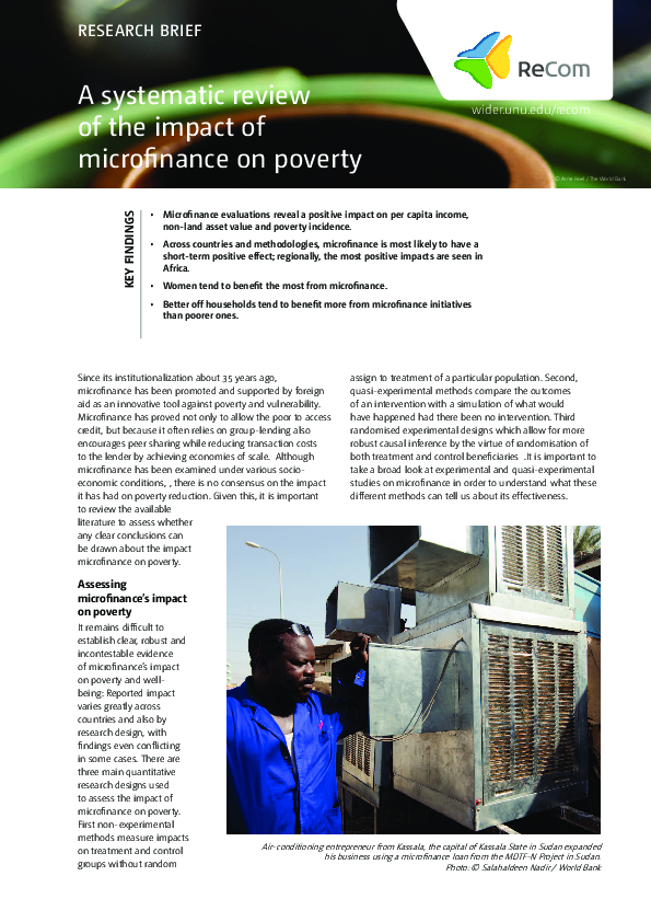 (PDF) A systematic review of the impact of microfinance on poverty