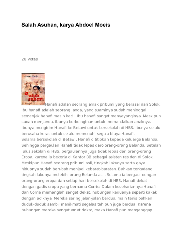 Sinopsis Novel Salah Asuhan