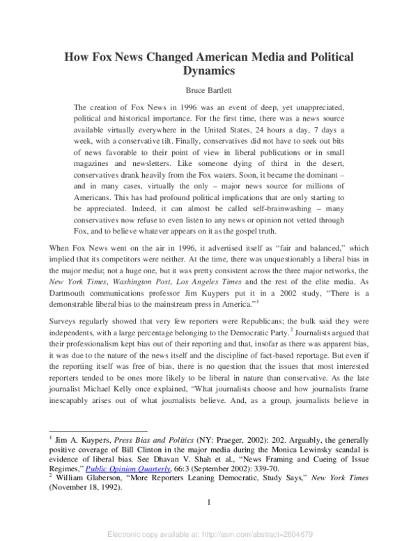 (PDF) How FoxFox News Changed American Media and Political Dynamics