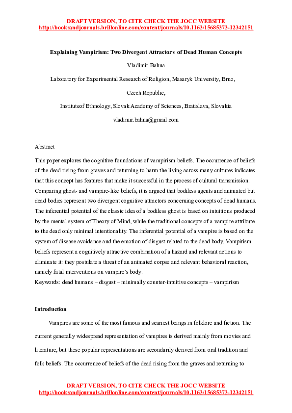 Explaining Vampirism: Two Divergent Attractors of Dead Human Concepts (2015)