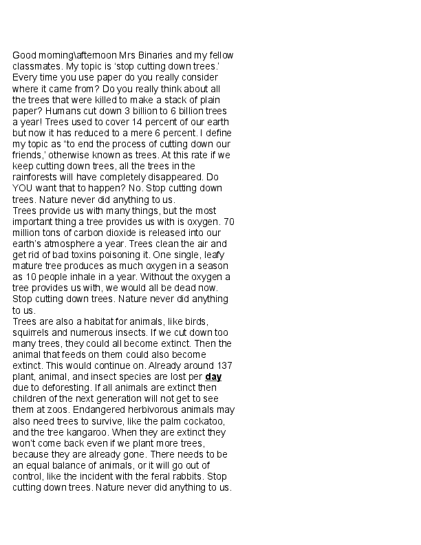 (DOC) Stop cutting down trees speech Kiera Scott Academia.edu
