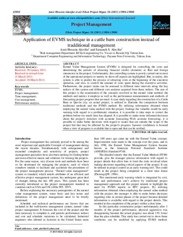 (PDF) Application of EVMS technique in a cattle barn construction ...
