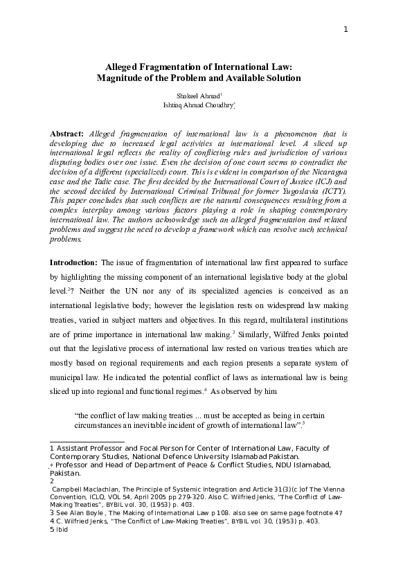 (DOC) Alleged Fragmentation of International Law