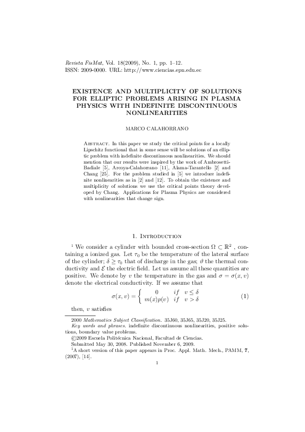 (PDF) EXISTENCE AND MULTIPLICITY OF SOLUTIONS FOR ELLIPTIC PROBLEMS ...