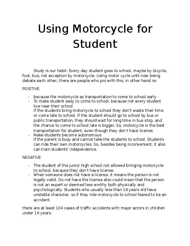 (DOC) Negative and Positive Using Motorcycle for Student Dyah