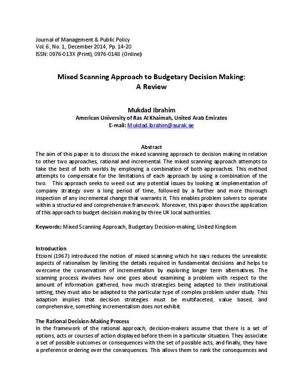 (PDF) Mixed Scanning Approach to Budgetary Decision Making mukdad