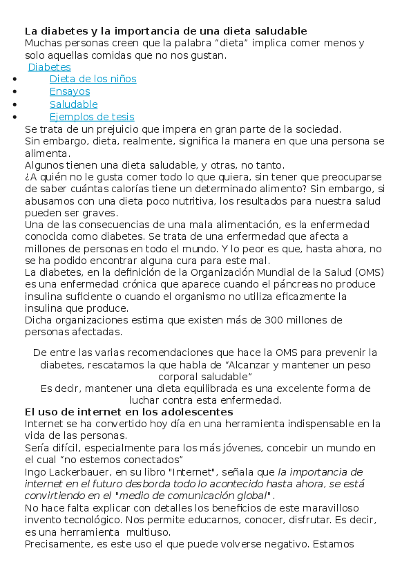 texto argumentativo sobre solfa syllable diabetes y solfa syllable trascendencia de una dieta saludable