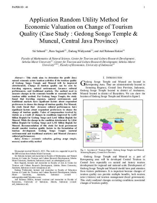 Application Random Utility Method for Economic Valuation on Change of ...