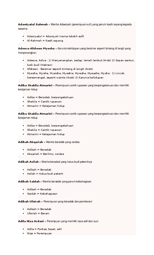 Arti Nama Bayi Earlyta Arsyfa Salsabila / Pradana, dll nama ini di
