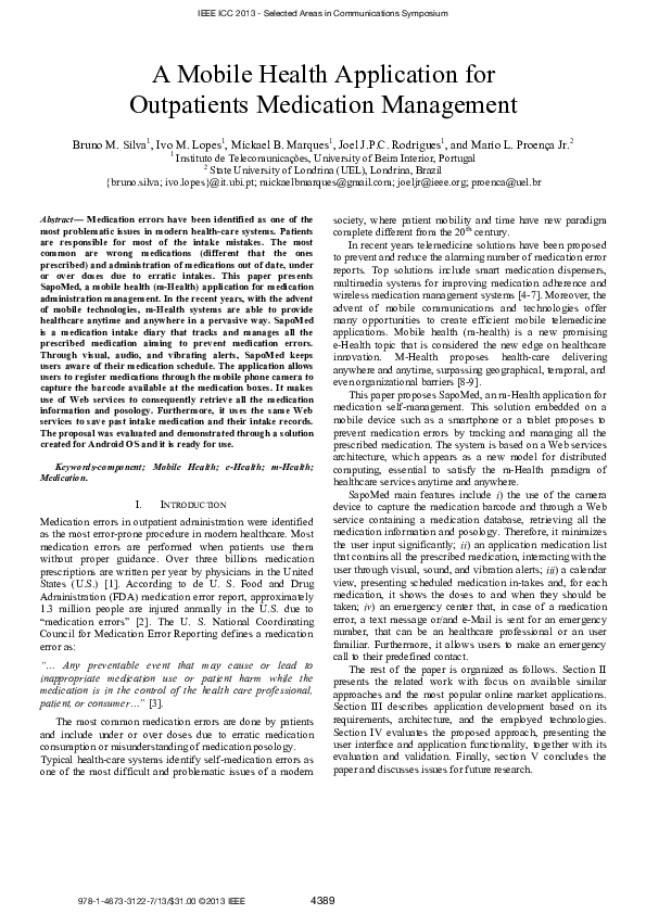 (PDF) A Mobile Health Application for Outpatients Medication Management