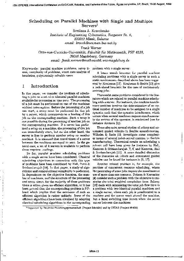 (PDF) Scheduling on parallel machines with single and multiple servers ...