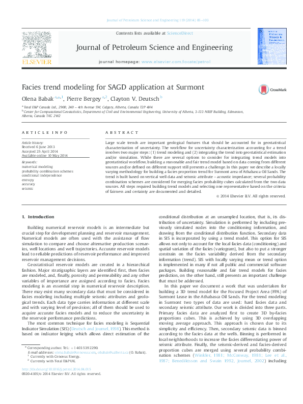 (PDF) Facies trend modeling for SAGD application at Surmont
