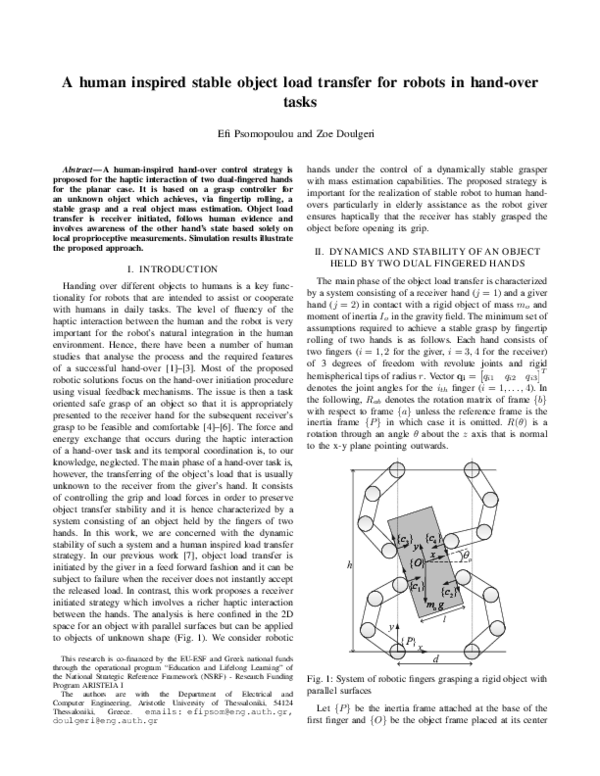 (PDF) A human inspired stable object load transfer for robots in hand ...