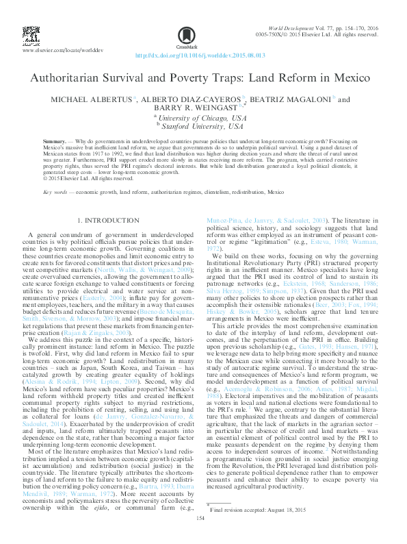 (PDF) Authoritarian Survival and Poverty Traps Land Reform in Mexico