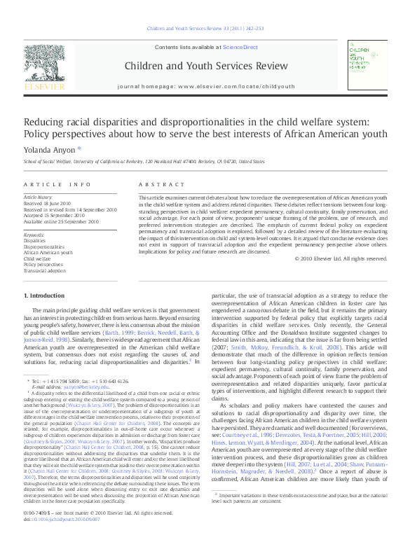 (PDF) Reducing Racial Disparities and Disproportionalities in the Child ...
