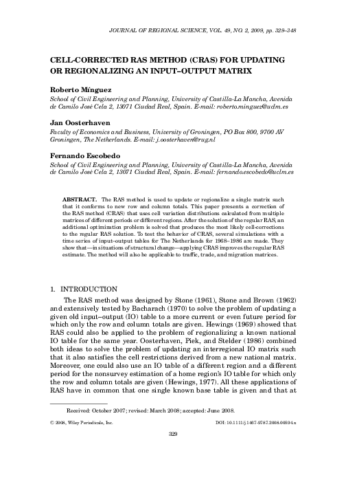 (PDF) CELL-CORRECTED RAS METHOD (CRAS) FOR UPDATING OR REGIONALIZING AN ...