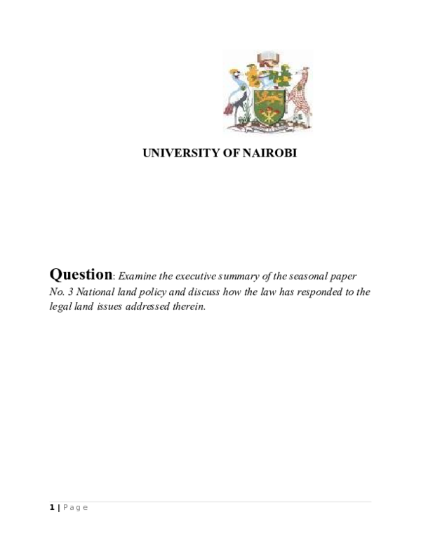 (DOC) Law Respones to land issues in Kenya Hassan Abdirahman