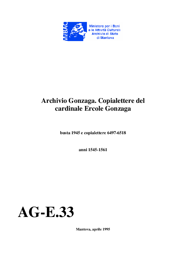 (PDF) Archivio Gonzaga, Copialettere del cardinale Ercole Gonzaga
