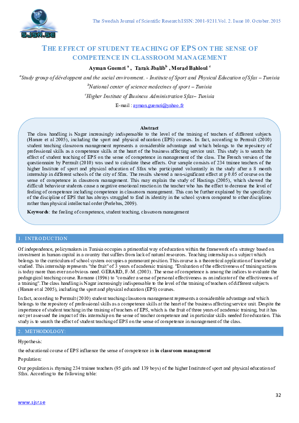 (PDF) THE EFFECT OF STUDENT TEACHING OF EPS ON THE SENSE OF COMPETENCE ...