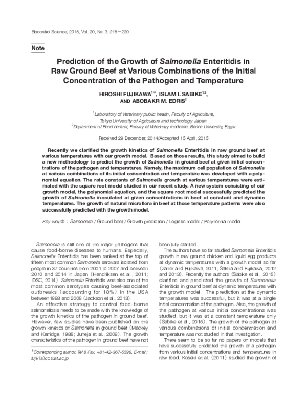 (PDF) Prediction of the Growth of Salmonella Enteritidis in Raw Ground ...