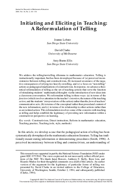 (PDF) Initiating and Eliciting in Teaching: A Reformulation of Telling