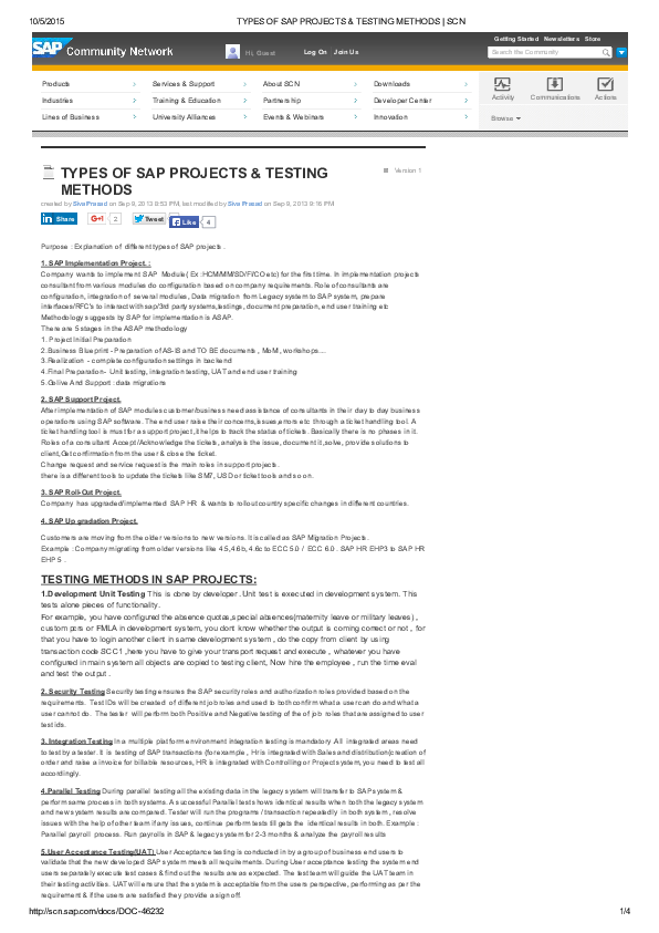 (PDF) TYPES OF SAP PROJECTS & TESTING METHODS SCN