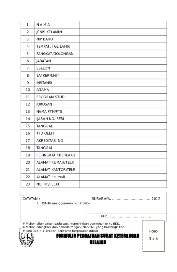 (DOC) Formulir pengajuan surat ket belajar | Dwi Santoso - Academia.edu