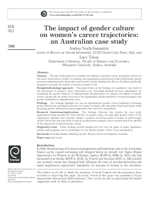 (PDF) The impact of gender culture on women's career trajectories: an ...