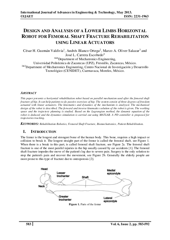 (PDF) DESIGN AND ANALYSIS OF A LOWER LIMBS HORIZONTAL ROBOT FOR FEMORAL ...