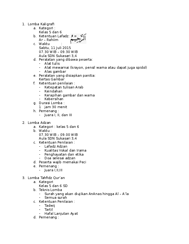 Format Penilaian Lomba Adzan Guru Paud