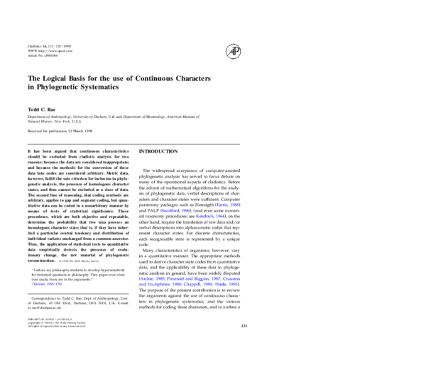 (PDF) The Logical Basis for the use of Continuous Characters in ...