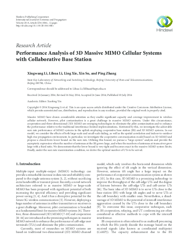 (PDF) Performance Analysis of 3D Massive MIMO Cellular Systems with ...