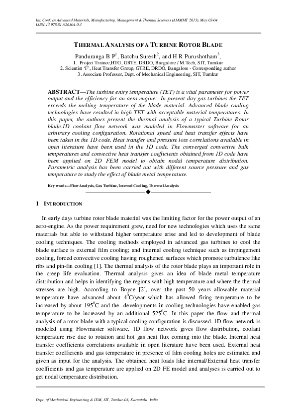 (PDF) THERMAL ANALYSIS OF A TURBINE ROTOR BLADE