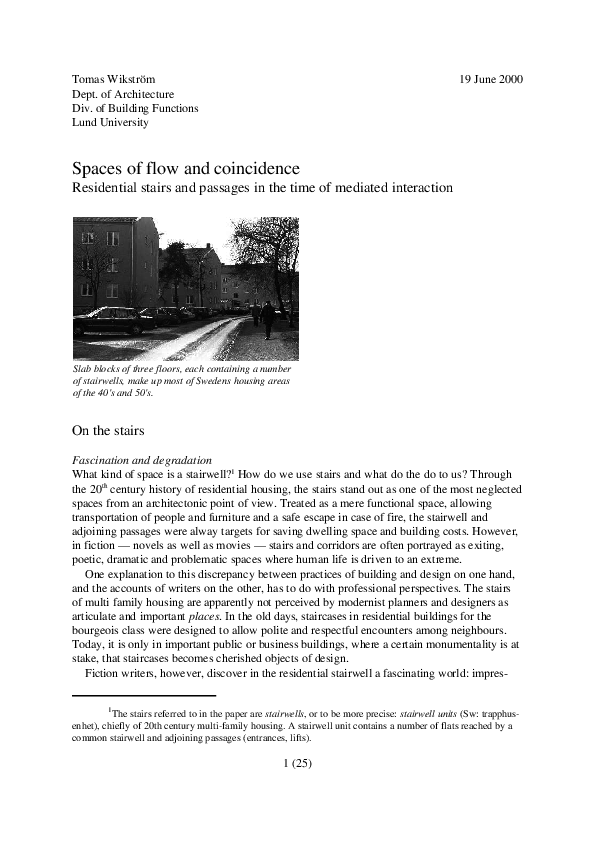 Pdf Spaces Of Flow And Coincidence Residential Stairs And Passages