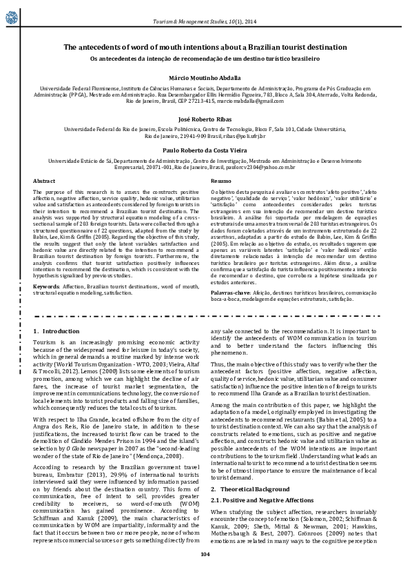 (PDF) The antecedents of word of mouth intentions about a Brazilian ...