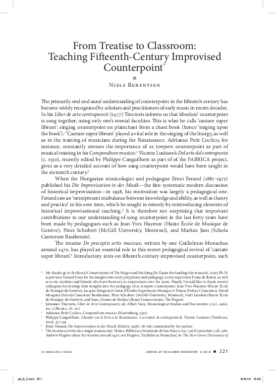 (PDF) From treatise to classroom Teaching fifteenth century improvised