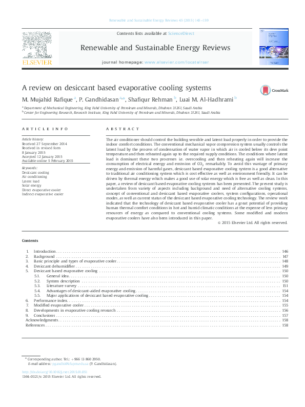 (PDF) A review on desiccant based evaporative cooling systems