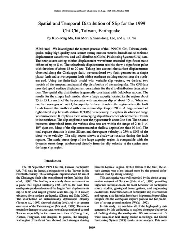 (PDF) Spatial and Temporal Distribution of Slip for the 1999 Chi-Chi ...