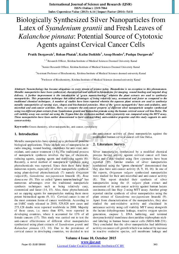 (PDF) Biologically Synthesized Silver Nanoparticles from Latex of ...