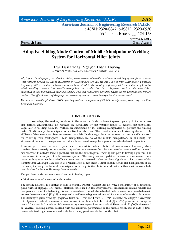 (PDF) Adaptive Sliding Mode Control of Mobile Manipulator Welding ...