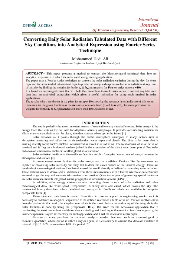 (PDF) Converting Daily Solar Radiation Tabulated Data with Different ...