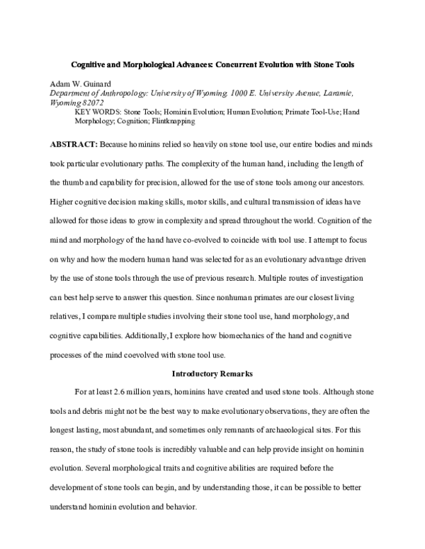 (DOC) Cognitive and Morphological Advances: Concurrent Evolution with ...