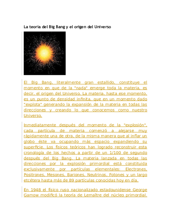 (DOC) La teoria del Big Bang y el origen del Universo