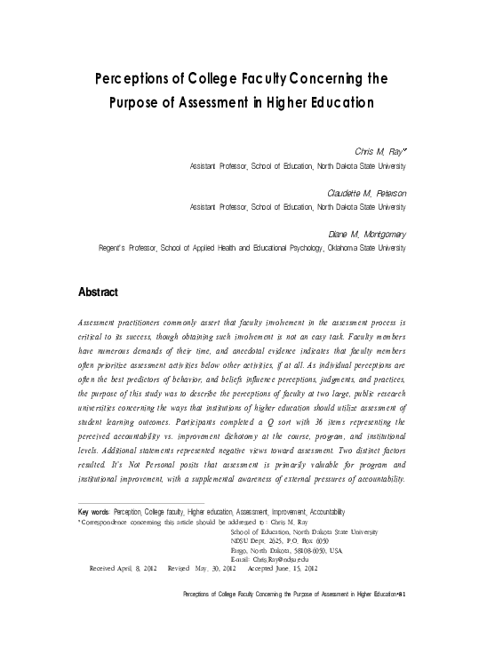 (PDF) Perceptions of College Faculty Concerning the Purpose of ...