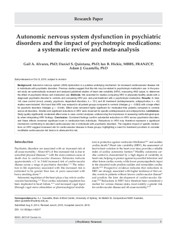 (PDF) Autonomic nervous system dysfunction in psychiatric disorders and ...